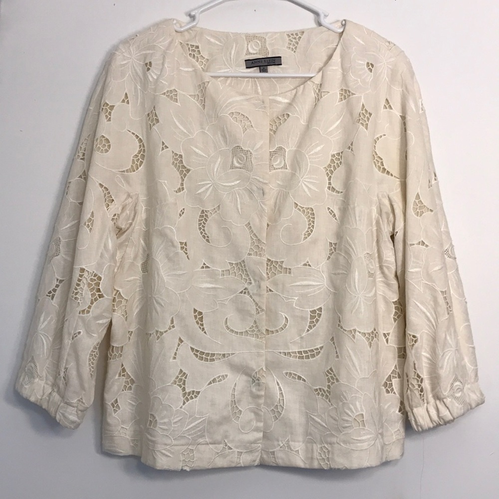 NWT Anne Klein Santa Fe Floral Eyelet Lace Jacket